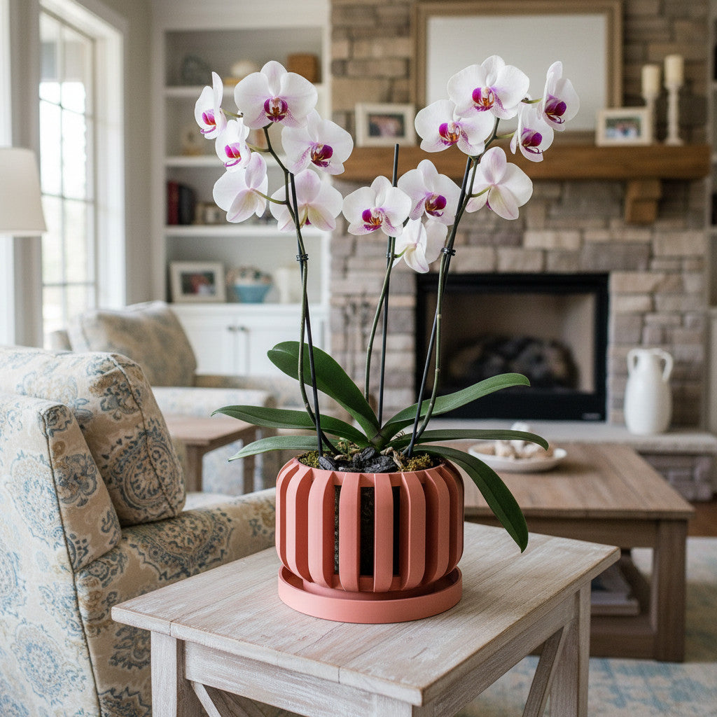 Frenor architectural openwork ventilated orchid pot, front view