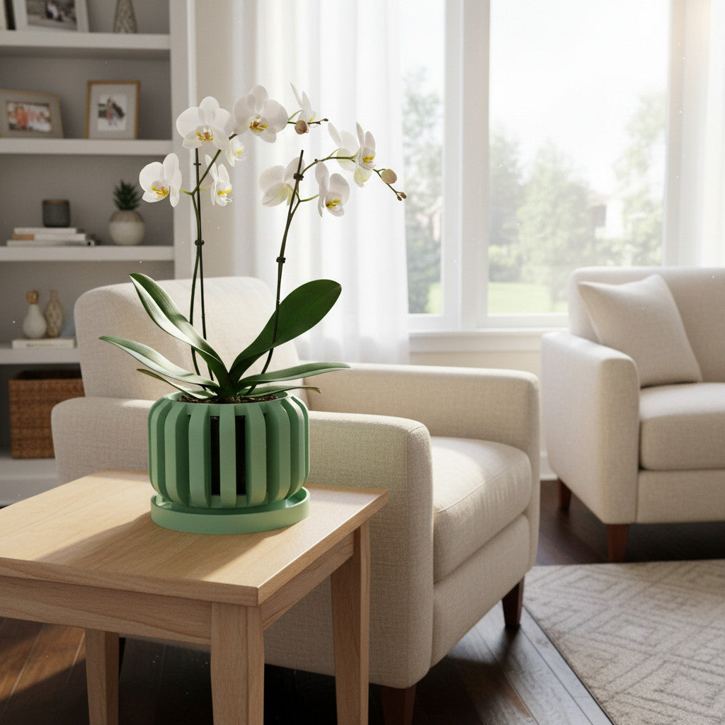 Frenor architectural openwork ventilated orchid pot, top opening view