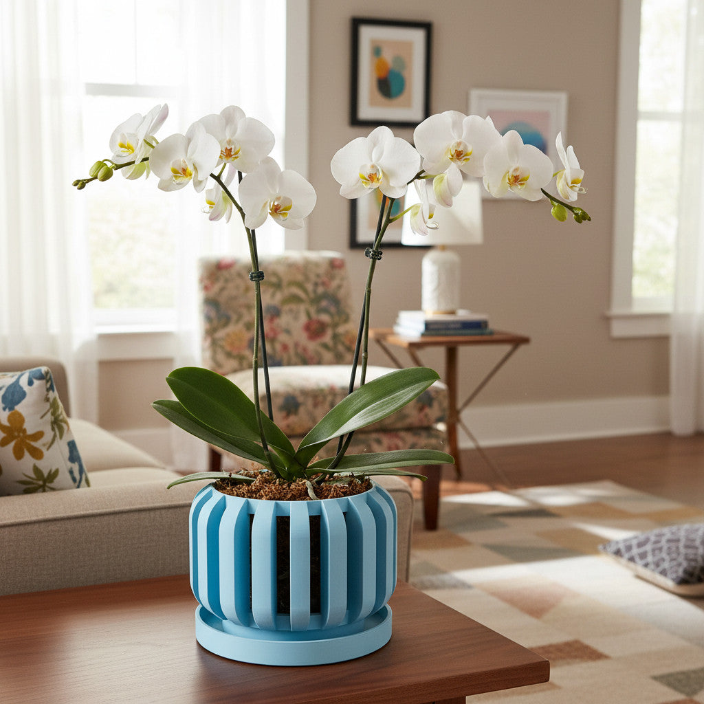 Frenor architectural openwork ventilated orchid pot, front view