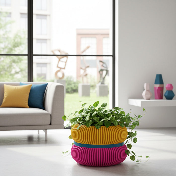 Modern 3D Printed Planter Pot "Fulix" | Textured Large Plant Pot with Drainage Option | Multicolor or Single Color