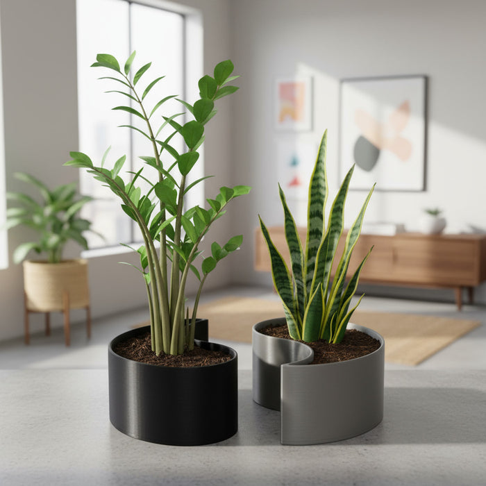 Planter Pot "Yin-Yang" with Drainage | Modern 3D Printed Dual Plant Indoor Decor