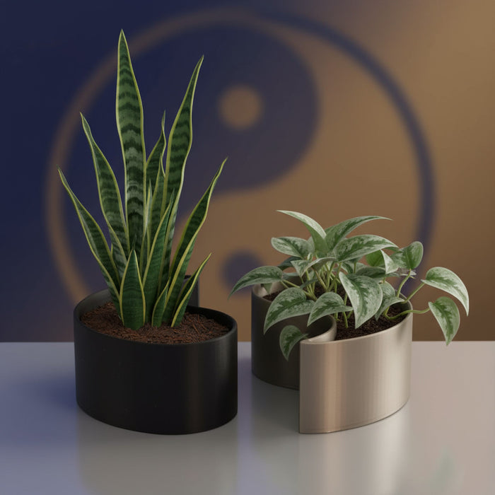 Planter Pot "Yin-Yang" with Drainage | Modern 3D Printed Dual Plant Indoor Decor