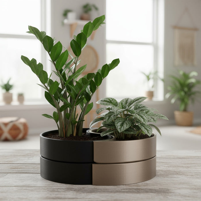 Planter Pot "Yin-Yang" with Drainage | Modern 3D Printed Dual Plant Indoor Decor