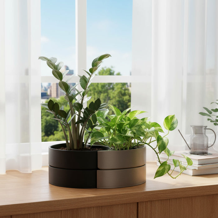Planter Pot "Yin-Yang" with Drainage | Modern 3D Printed Dual Plant Indoor Decor