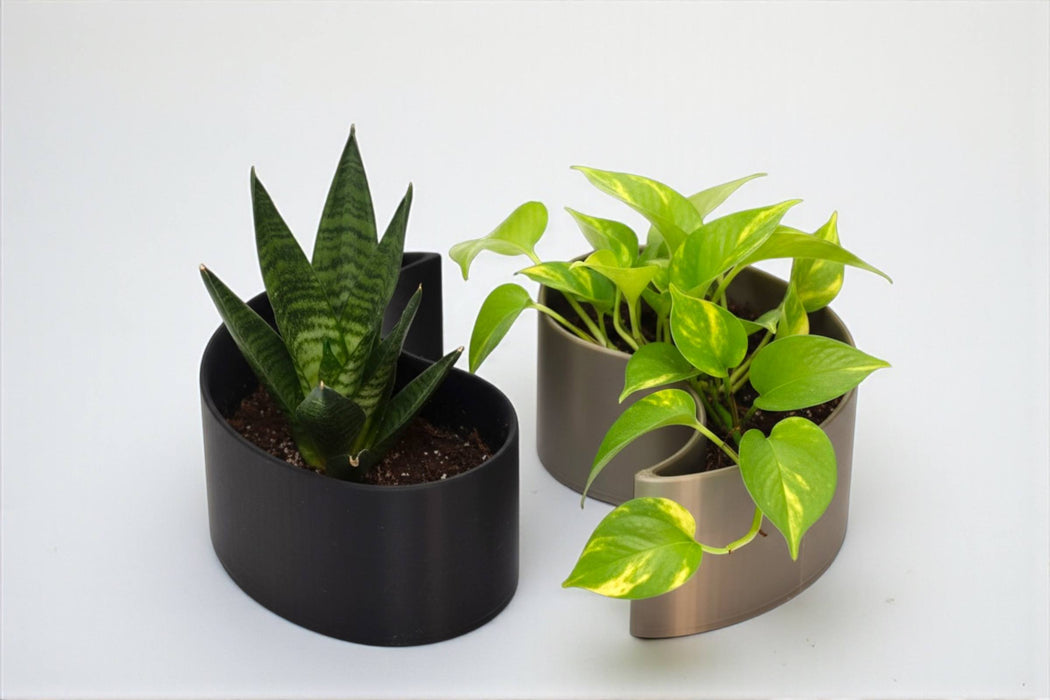 Planter Pot "Yin-Yang" with Drainage | Modern 3D Printed Dual Plant Indoor Decor