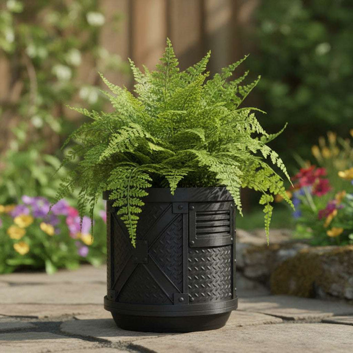 Unique Industrial Planter — 3D Printed Plant Pot with Textured Metal Design, Modern Succulent Pots, Personalized Gift Idea
