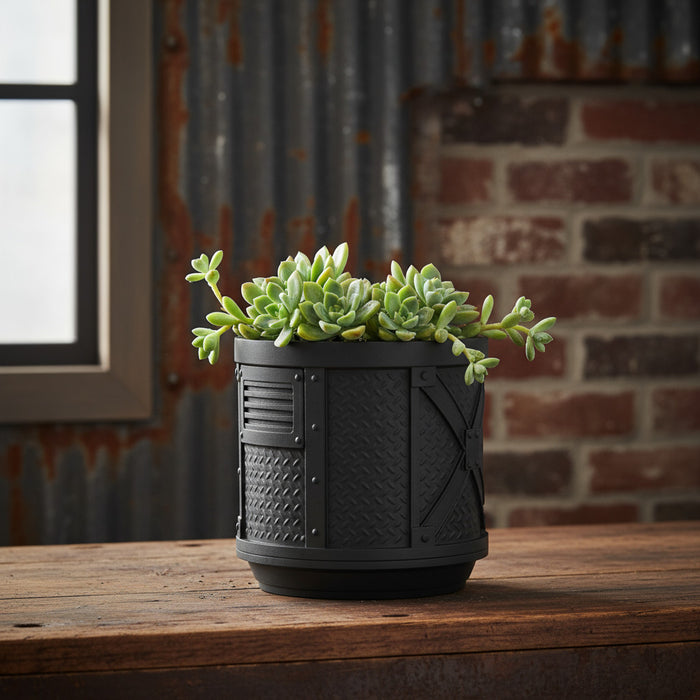 Unique Industrial Planter — 3D Printed Plant Pot with Textured Metal Design, Modern Succulent Pots, Personalized Gift Idea
