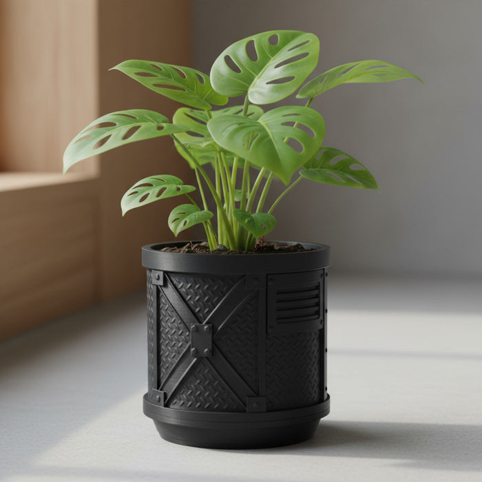 Unique Industrial Planter — 3D Printed Plant Pot with Textured Metal Design, Modern Succulent Pots, Personalized Gift Idea
