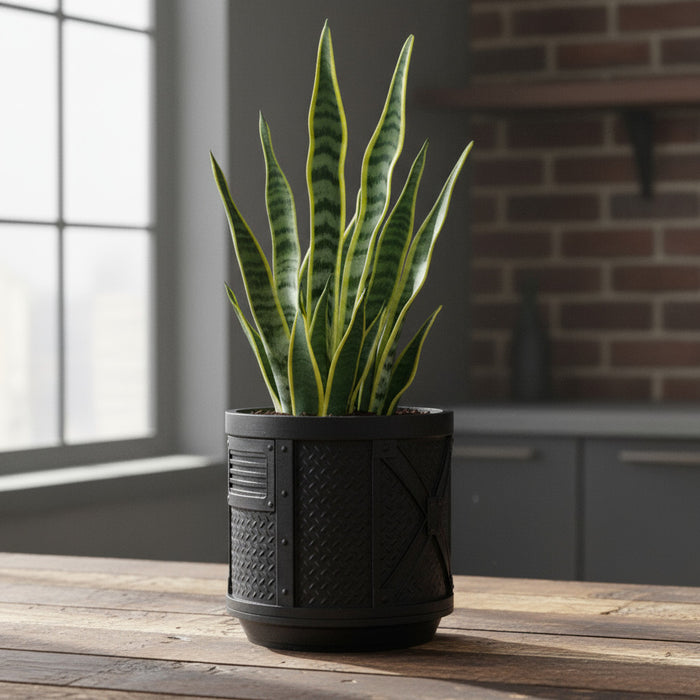 Unique Industrial Planter — 3D Printed Plant Pot with Textured Metal Design, Modern Succulent Pots, Personalized Gift Idea