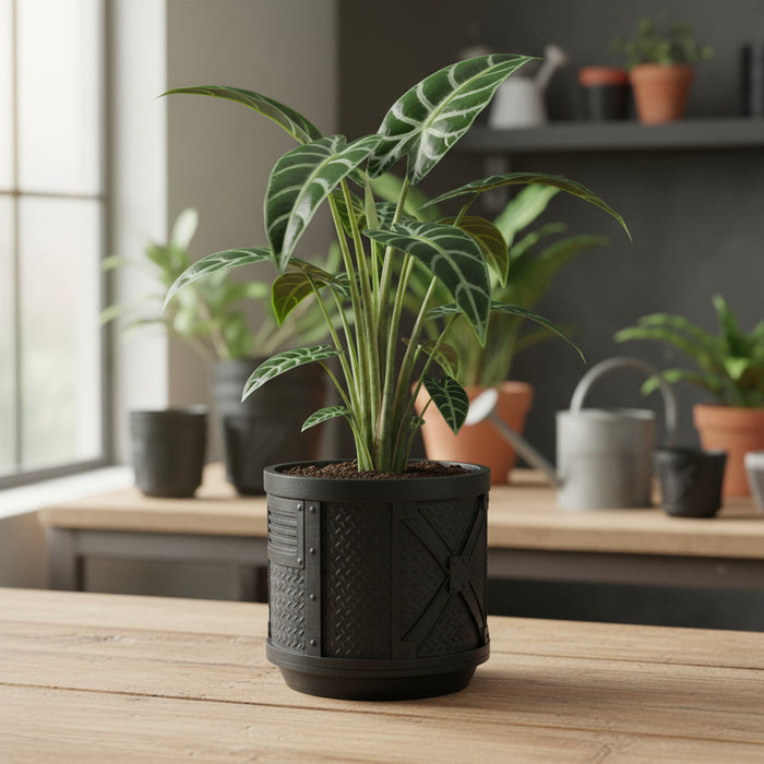 Unique Industrial Planter — 3D Printed Plant Pot with Textured Metal Design, Modern Succulent Pots, Personalized Gift Idea