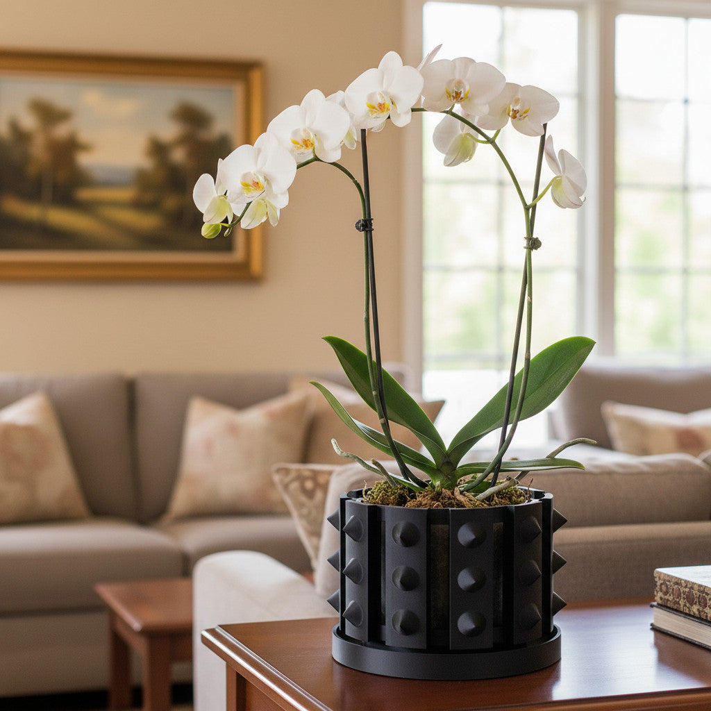 Irvox bold studded ribs ventilated orchid pot, front view