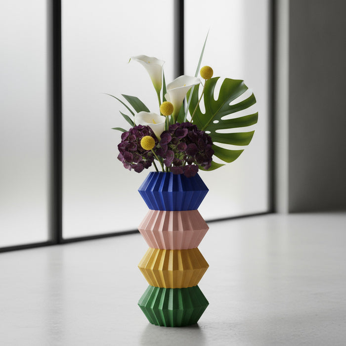 3D Printed Vase “Jun” – Modern Geometric Vase, Multicolor, Designer Home Decor, Personalized