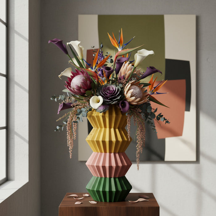 3D Printed Vase “Jun” – Modern Geometric Vase, Multicolor, Designer Home Decor, Personalized