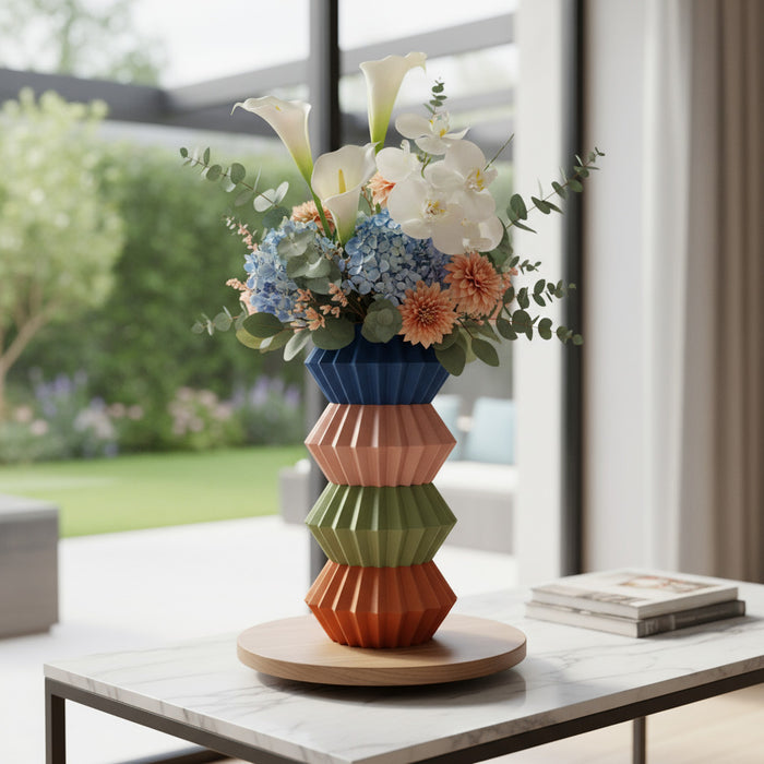 3D Printed Vase “Jun” – Modern Geometric Vase, Multicolor, Designer Home Decor, Personalized