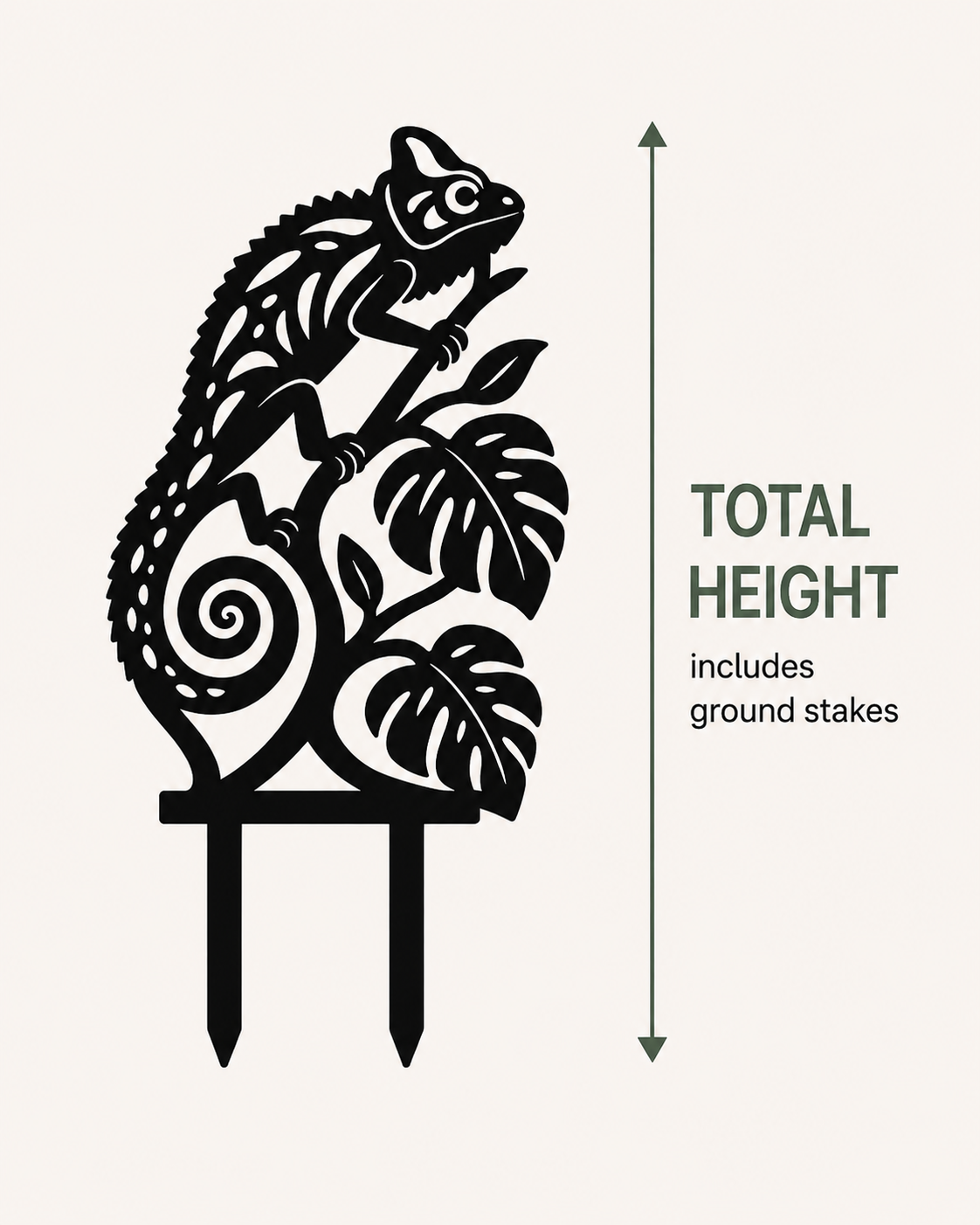 Kameo chameleon plant trellis size guide showing total height includes ground stakes