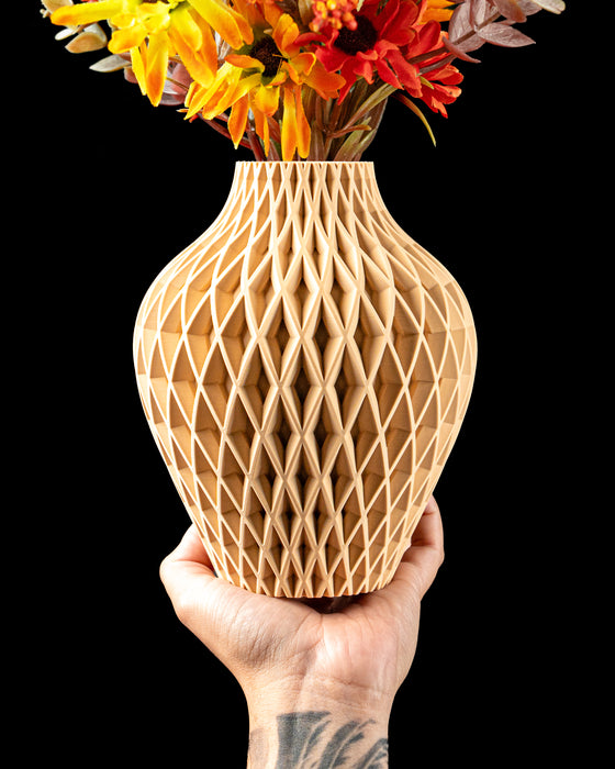 Ketra geometric flower vase with diamond-chevron rib texture