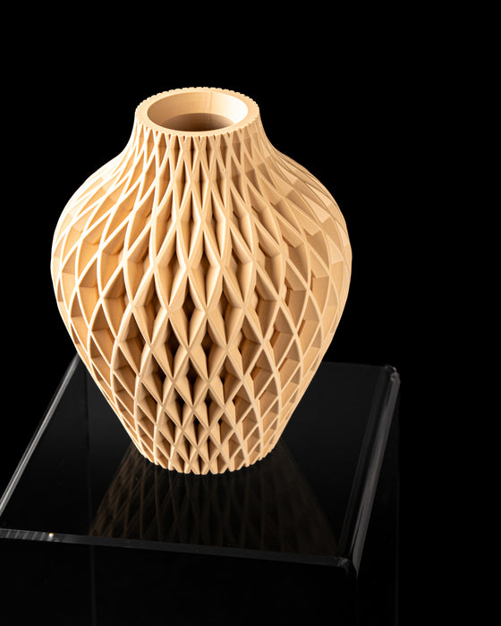 Close view of Ketra textured vase and overlapping chevron rib pattern
