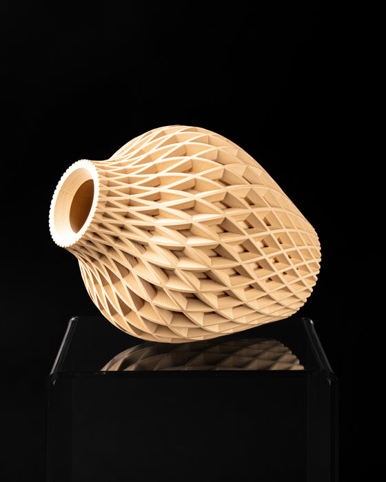 Detail view of Ketra sculptural vase and raised rib network