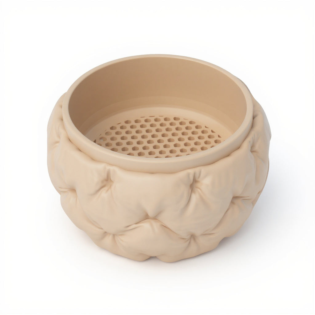 Kivu low rounded form with a sculpted padded texture bonsai planter, texture detail