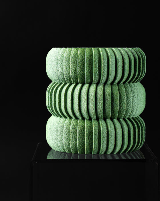 Koro sculptural ribbed planters stacked for styling