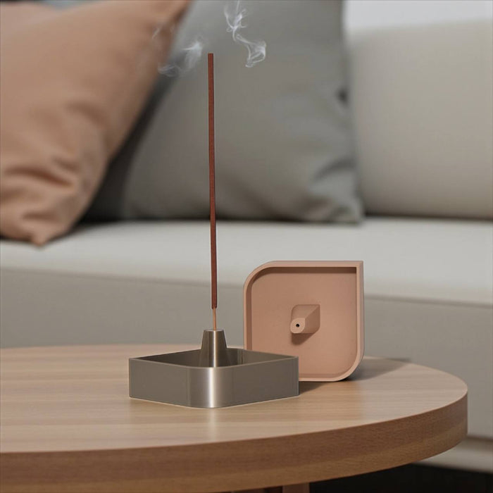 Square Incense Holder "Kubo" – Vertical Ash Catcher Tray, 3D-Printed Stand for Sticks, Minimalist Desk Decor, Meditation & Relaxation Gift
