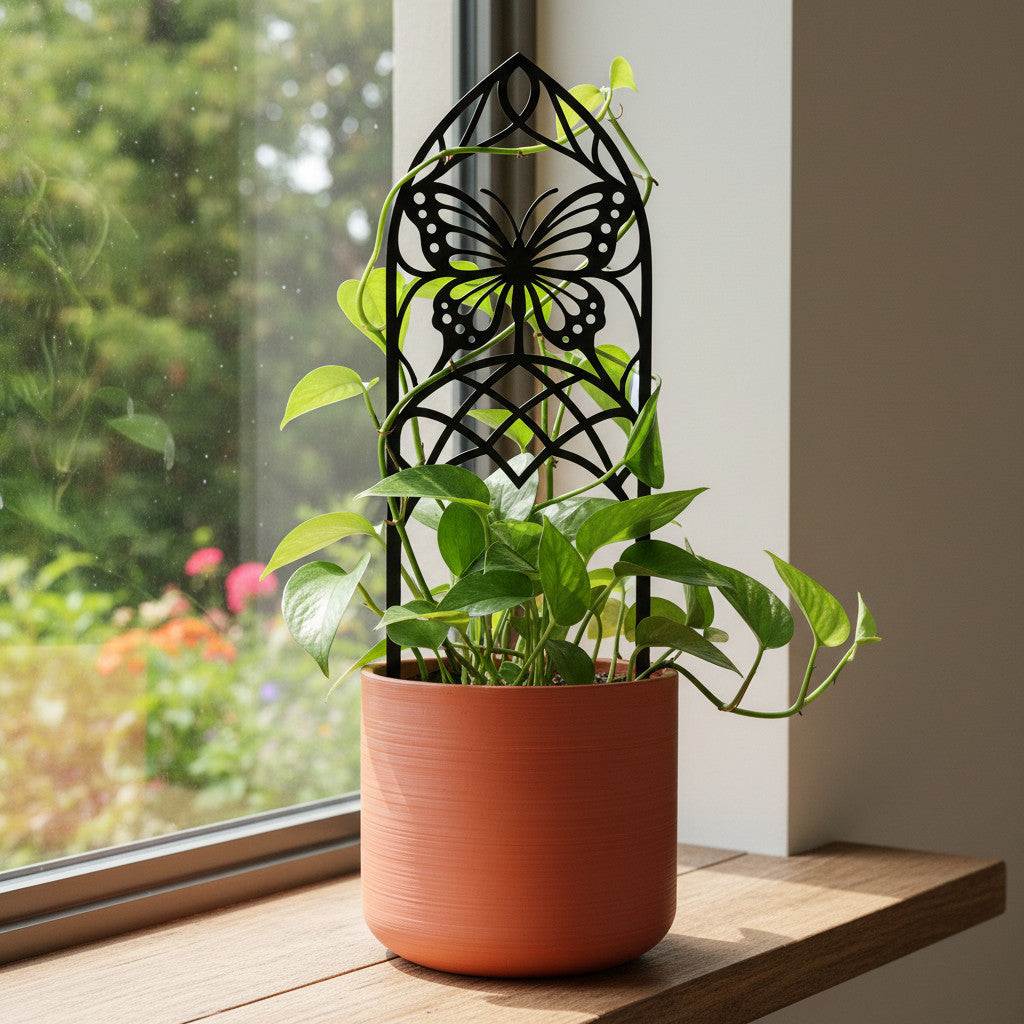 Liora butterfly decorative plant trellis for indoor climbing plants, front view