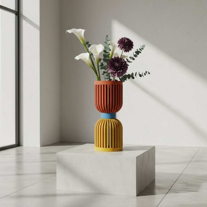 3D Printed Modern Vase “Lira” — Custom Multicolor Designer Vase, Architectural Fluted Sculptural Decor