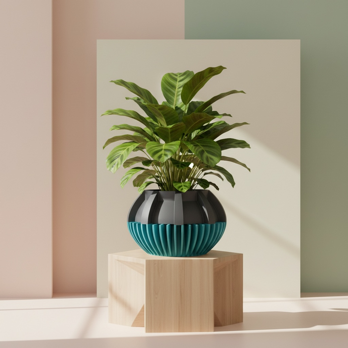 3D printed geometric planter, modern ribbed pot, architectural sculptural plant pot – “Loso”