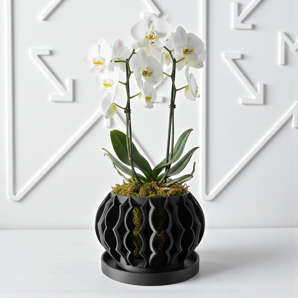 Luvo soft wave openwork ventilated orchid pot, front view