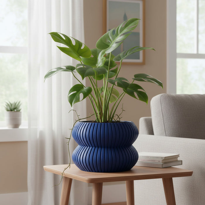 Planter Pot "Mi3D Printed Planter “Milo” | Ribbed Double-Form Plant Pot | Multicolor Contemporary Planter | Organic Curved Home Decorlo" eco-friendly, drainage |  color & size options