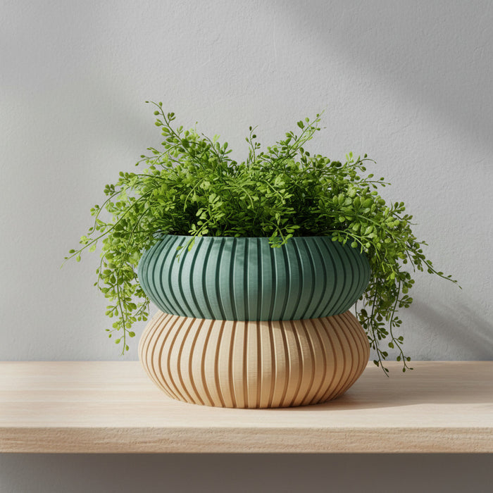 Planter Pot "Mi3D Printed Planter “Milo” | Ribbed Double-Form Plant Pot | Multicolor Contemporary Planter | Organic Curved Home Decorlo" eco-friendly, drainage |  color & size options