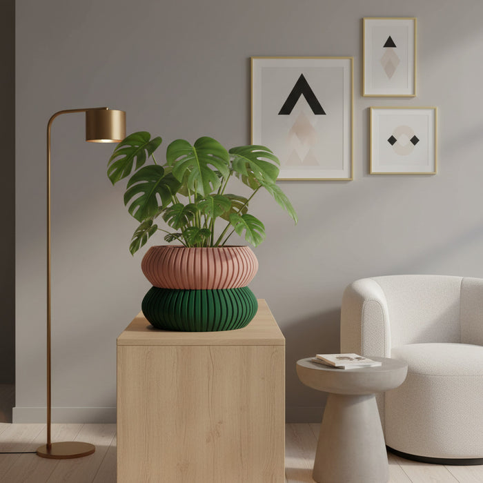 Planter Pot "Mi3D Printed Planter “Milo” | Ribbed Double-Form Plant Pot | Multicolor Contemporary Planter | Organic Curved Home Decorlo" eco-friendly, drainage |  color & size options