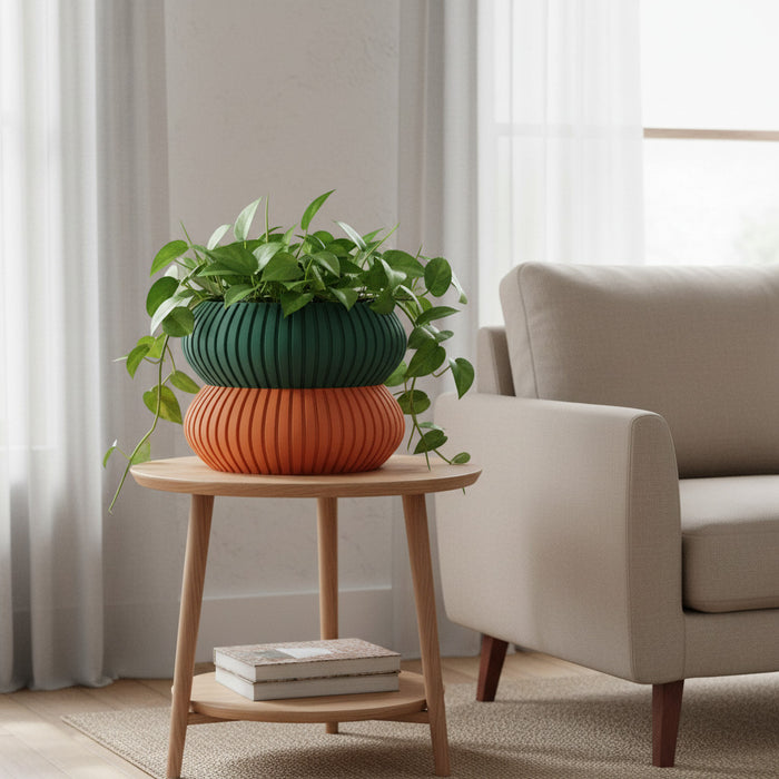 Planter Pot "Mi3D Printed Planter “Milo” | Ribbed Double-Form Plant Pot | Multicolor Contemporary Planter | Organic Curved Home Decorlo" eco-friendly, drainage |  color & size options