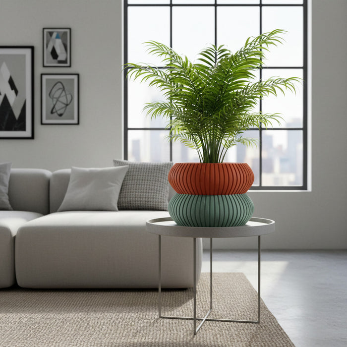 Planter Pot "Mi3D Printed Planter “Milo” | Ribbed Double-Form Plant Pot | Multicolor Contemporary Planter | Organic Curved Home Decorlo" eco-friendly, drainage |  color & size options