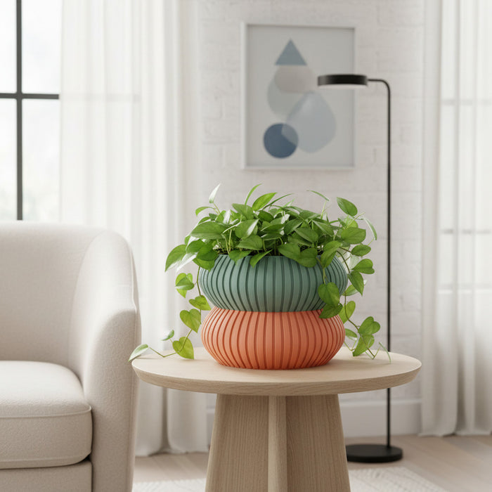 Planter Pot "Mi3D Printed Planter “Milo” | Ribbed Double-Form Plant Pot | Multicolor Contemporary Planter | Organic Curved Home Decorlo" eco-friendly, drainage |  color & size options