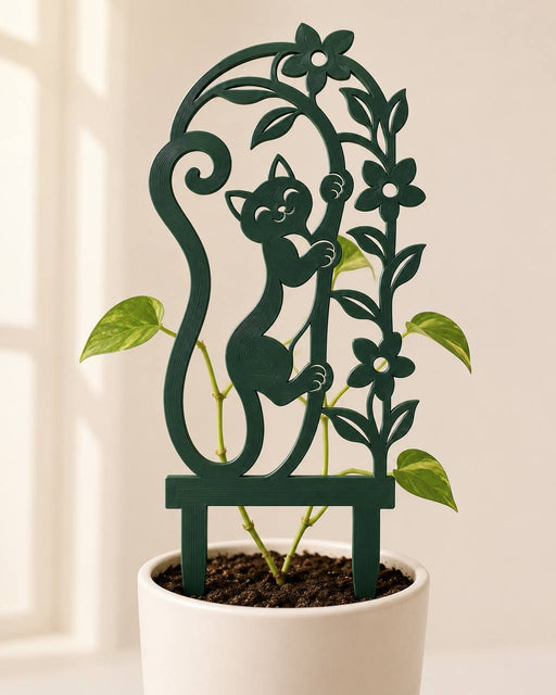 Miora cat plant trellis in a white planter supporting a climbing pothos vine