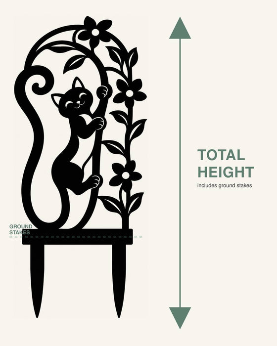 Miora cat plant trellis size guide showing total height includes ground stakes