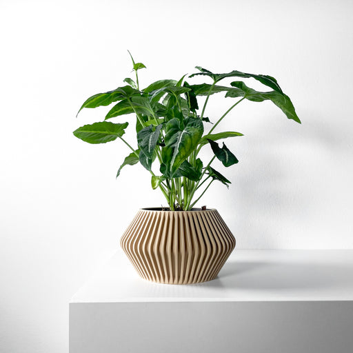 Beige 3D printed planter with vertical ribbed design | modern flower pot for houseplants | sculptural decor for minimalist spaces