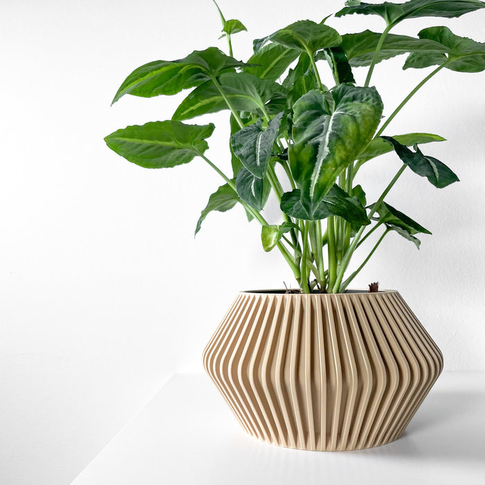 Top view of beige 3D printed flower pot with organic shape | decorative planter for succulents and indoor greenery