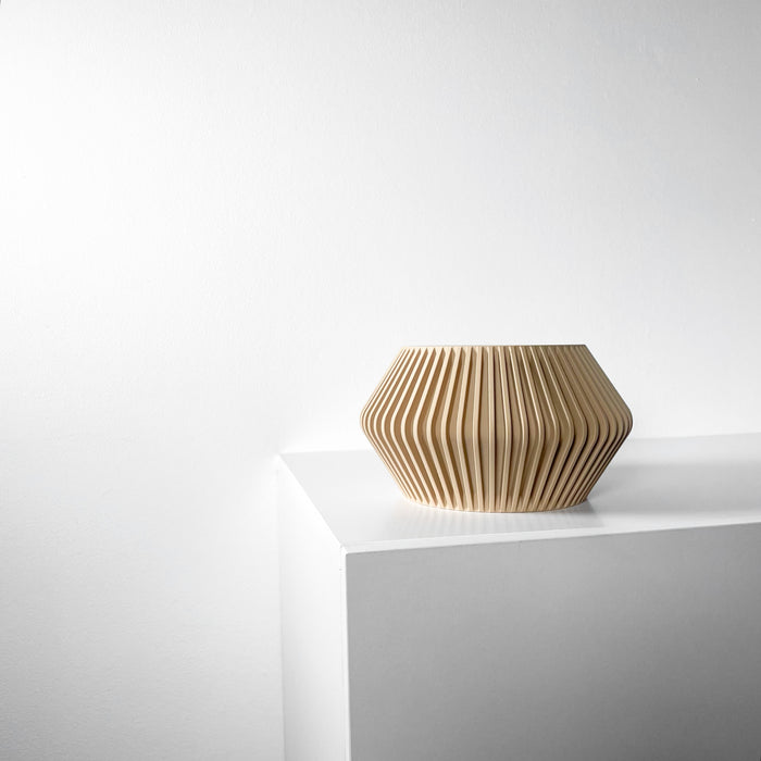 Minimalist beige planter with textured ribs | contemporary 3D printed pot for small plants and herbs | ideal gift for plant lovers