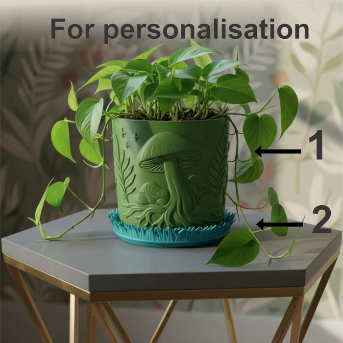 Custom 3D Printed Planter “Myco” – Mushroom Pot with Saucer, Choose Two Colors, Forest Decor · by Viviero3D