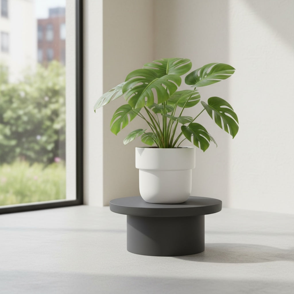 Neo Base minimalist sculptural stand for indoor planters, top view