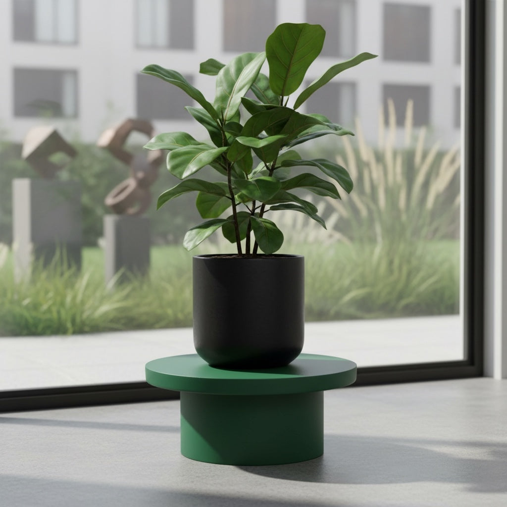 Neo Base minimalist sculptural stand for indoor planters, side view