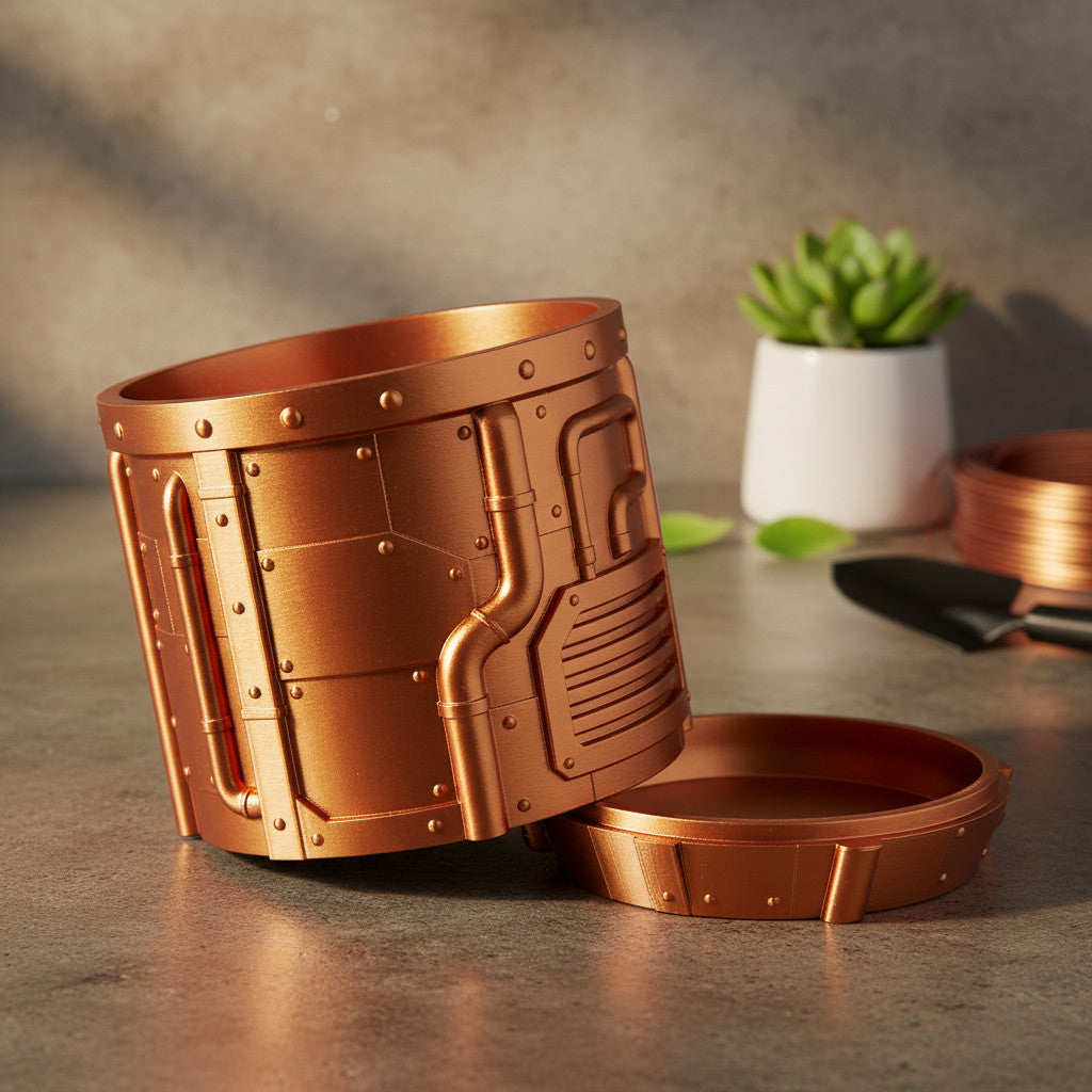 Nexum mechanical sci-fi panels with a sturdy architectural profile indoor planter, texture detail