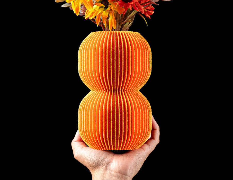 Nolla ribbed vase with flowers, lifestyle front view