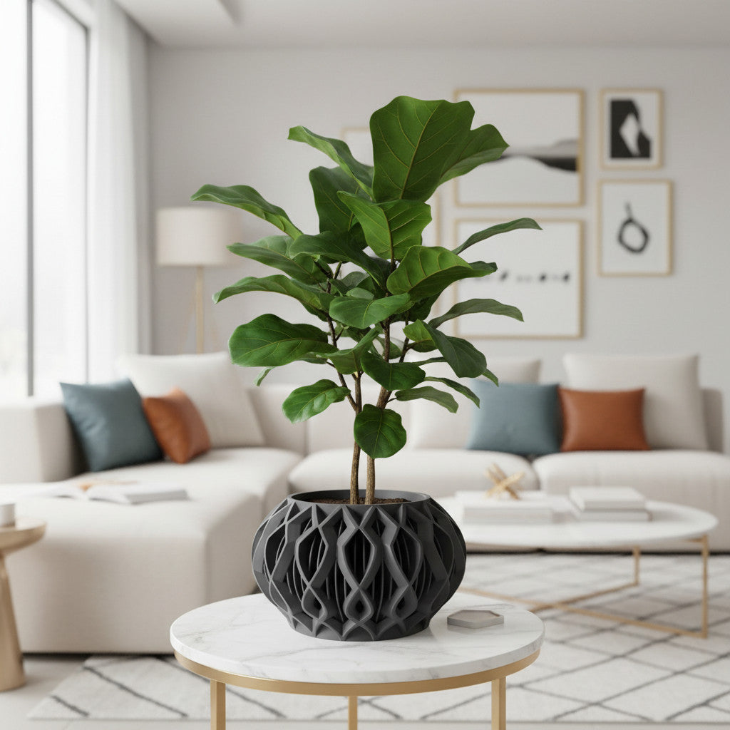 Octa woven texture indoor planter, product view 2