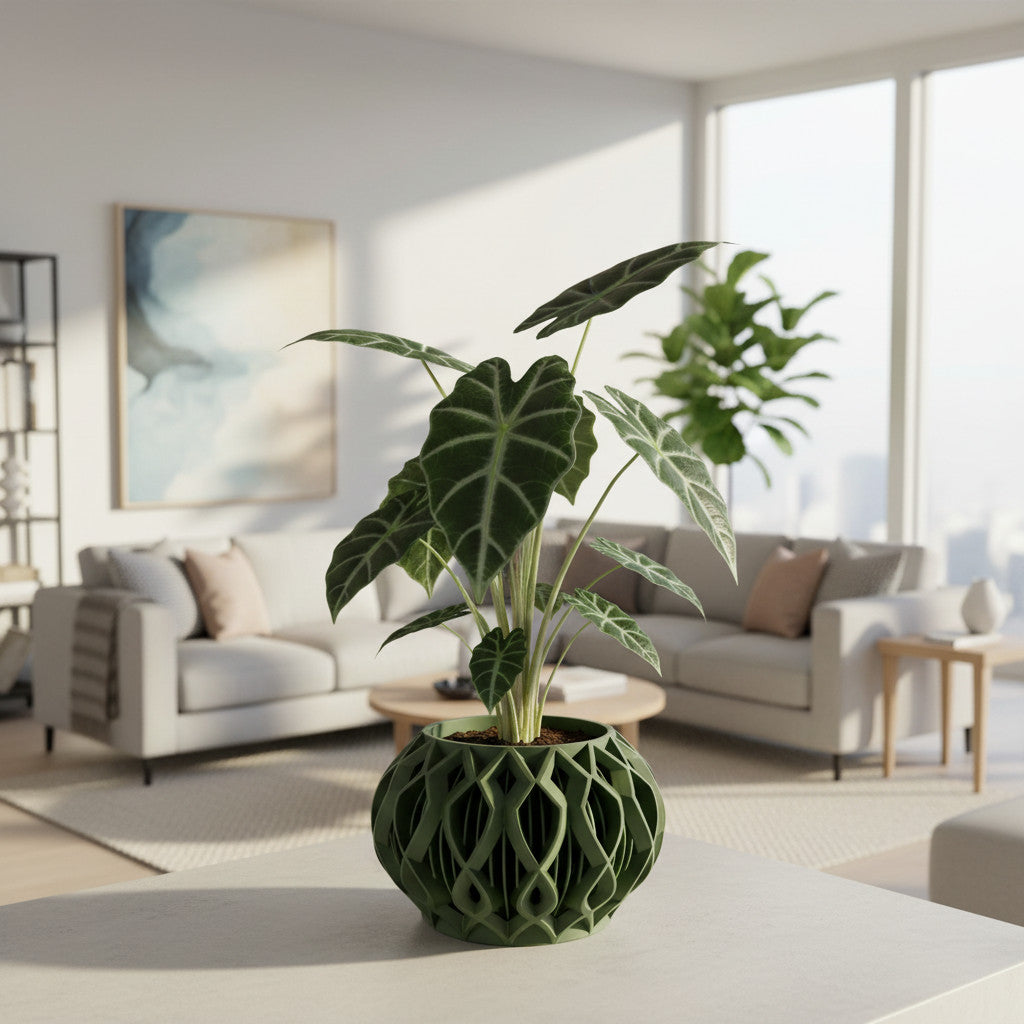 Octa woven texture indoor planter, product view 1