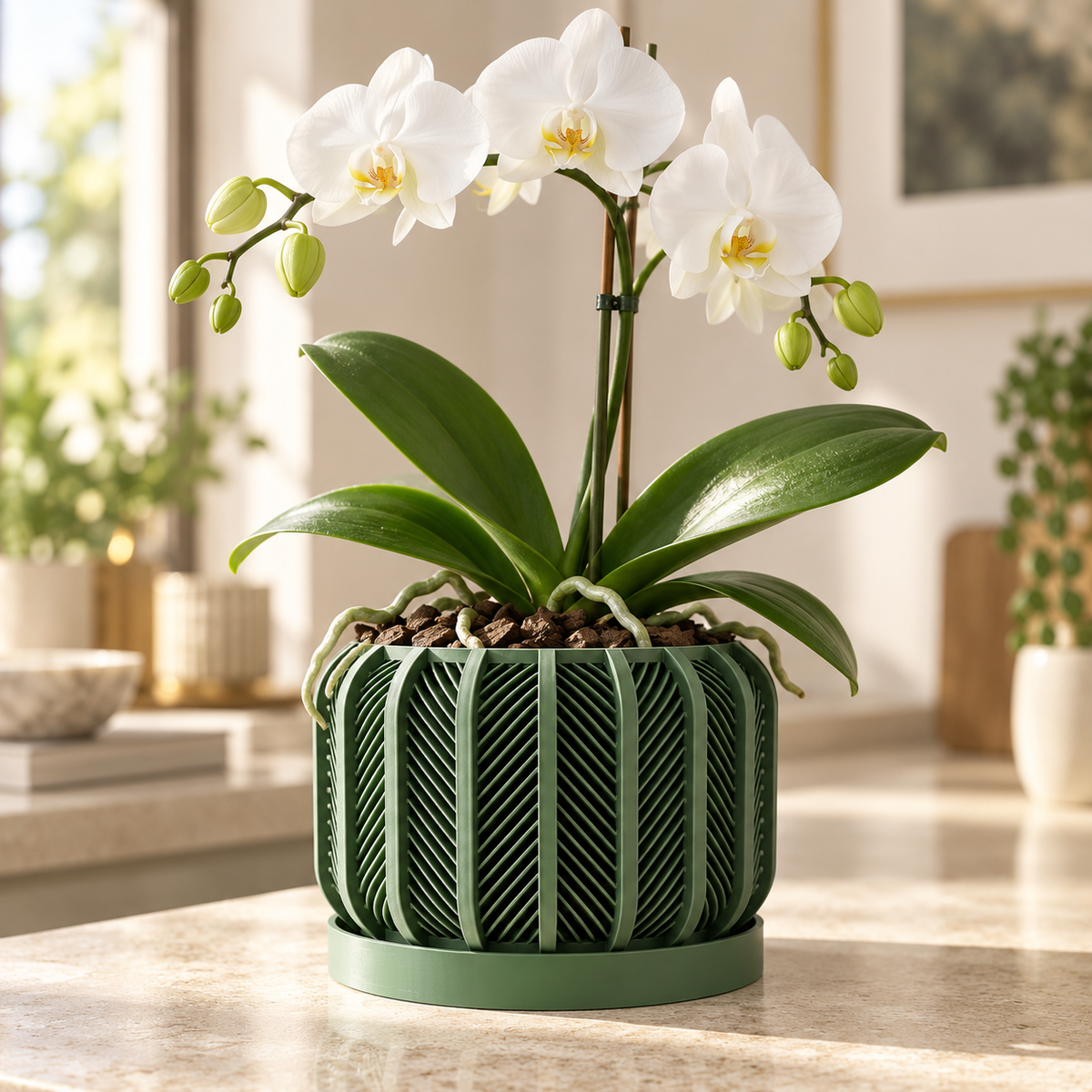 Ventilated Orchid Pot with Structured Lattice and Optional Tray | Rodex — product image 1