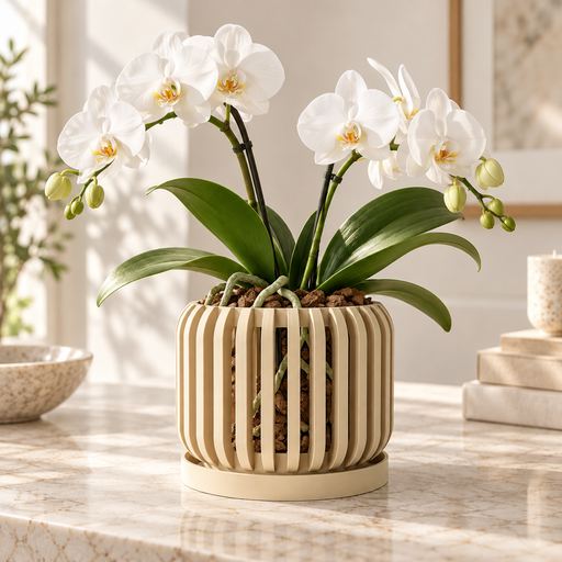 Ventilated Orchid Pot with Tall Vertical Slats and Optional Tray | Alden — product image 1