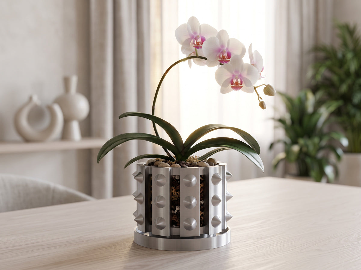 Ventilated Orchid Pot with Bold Studded Ribs and Optional Tray | Irvox — product image 1